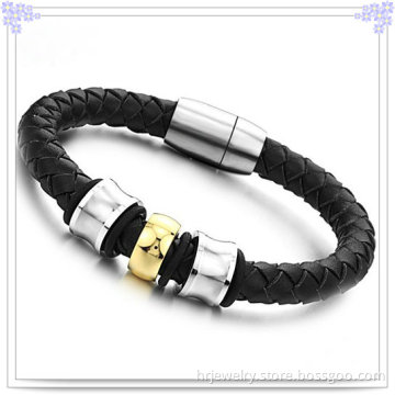 Leather Jewelry Stainless Steel Jewelry Leather Bracelet (HR6110)